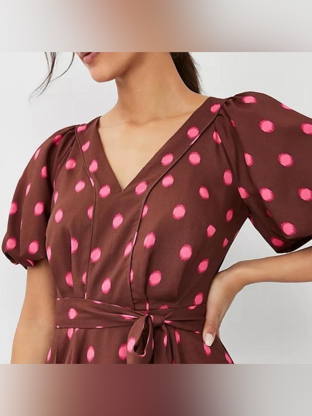 Brown and pink Ann Taylor polka dot dress